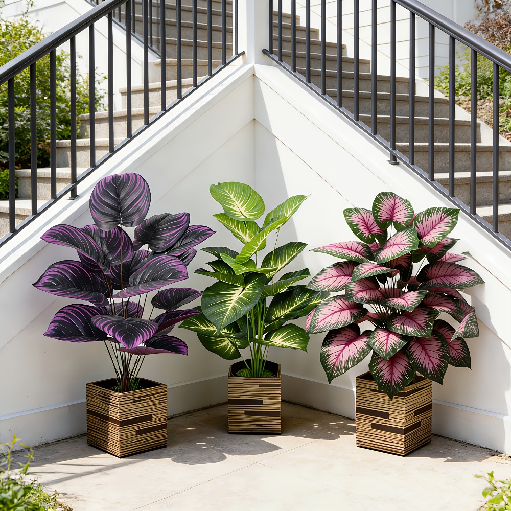 Bonsai Garden Zen - 3pc Featuring Various Large-Leaf Outdoor Artificial