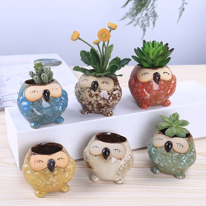 Bonsai Garden Gift - Mini Ceramic Owl Succulent Planter Cute