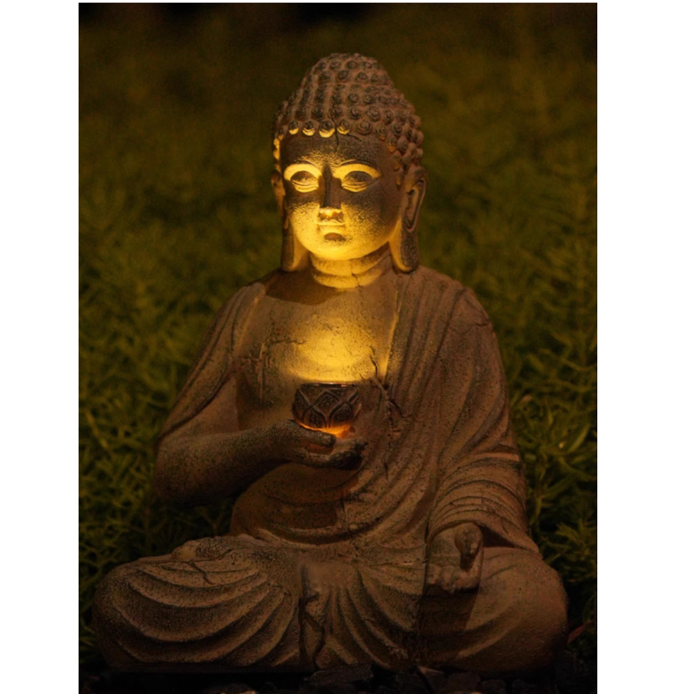 Resin Solar Buddha Statue Scul - Bonsai Garden Zen 评论和价格